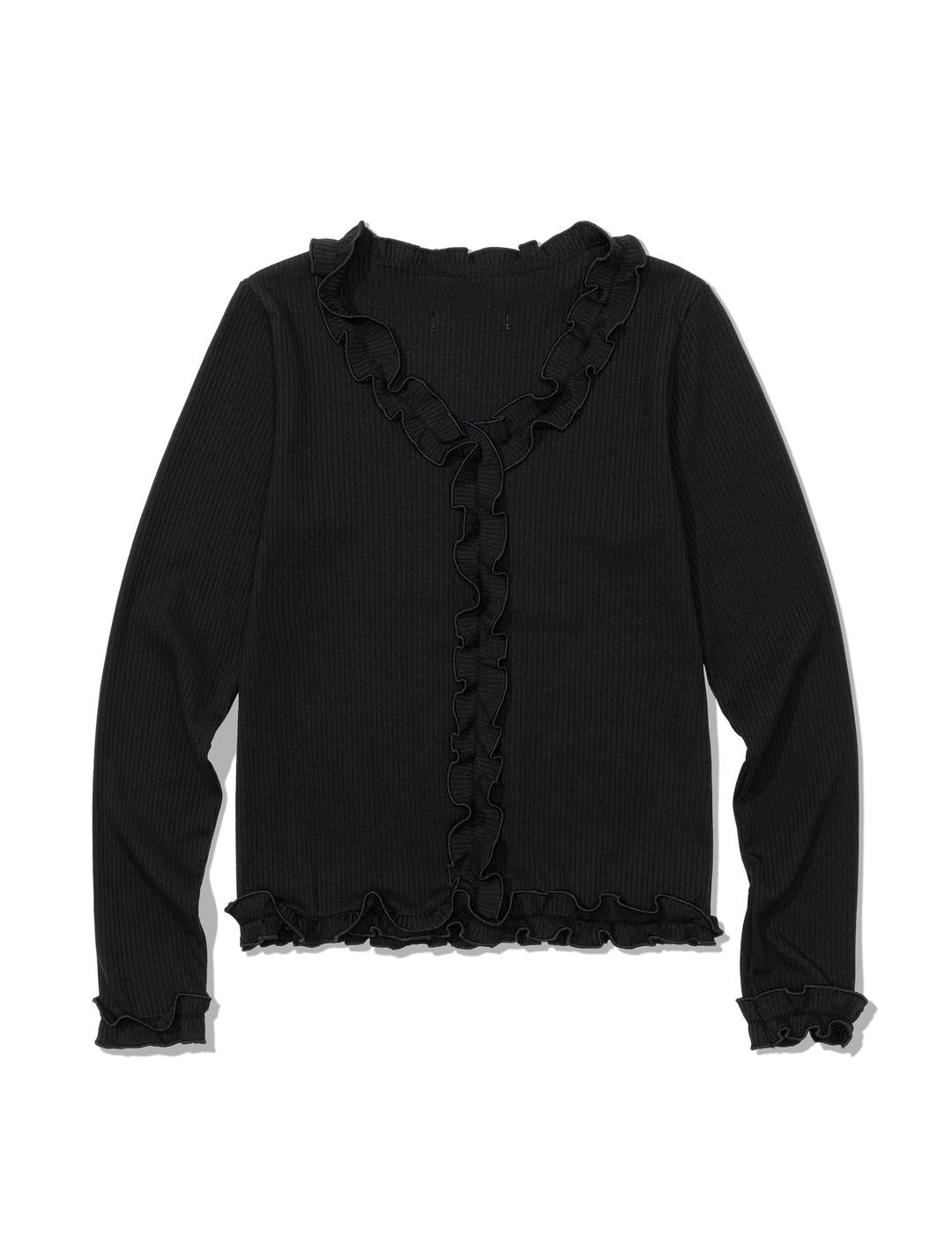 RUFFLE RIBBED T-SHIRT(BLACK)