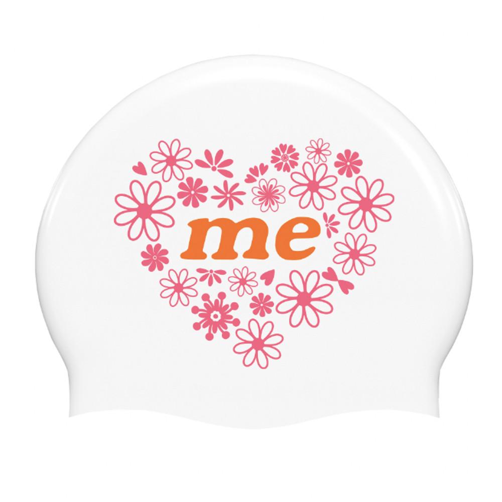 [24 JFM]  Flower Swim Cap_White/Pink&Orange