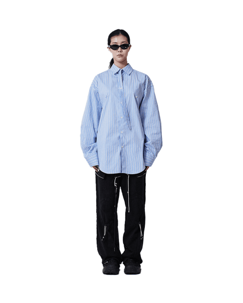 Oversized Collar Tie Shirt - Blue