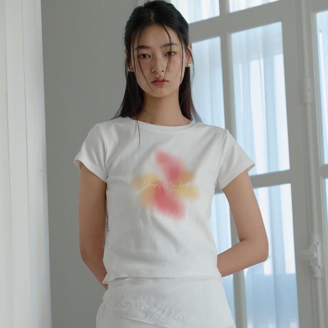 FLOWER HIGH CROP T-SHIRT [White]
