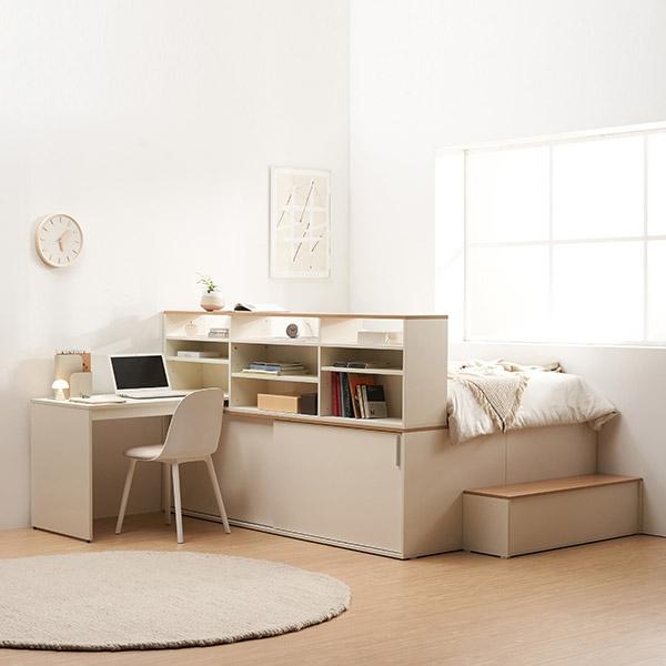 ★30%쿠폰/책상증정★빅터 슬라이딩 빅수납 침대+계단+책장+책상 풀세트(SS)