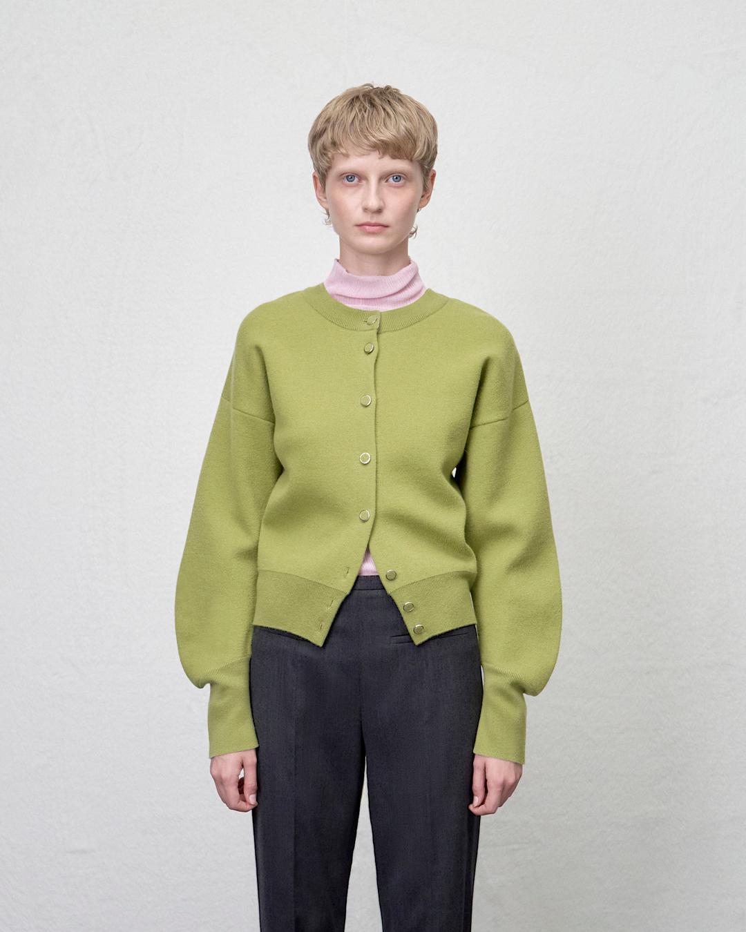 Asellus volume sleeve knit cardigan Pea Green