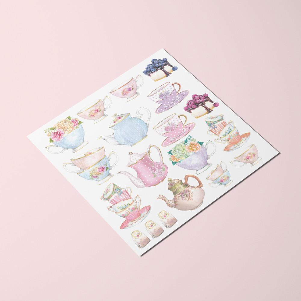 티타임 스티커 (10매) , 찻잔 , 티  스티커 , 수채화 스티커