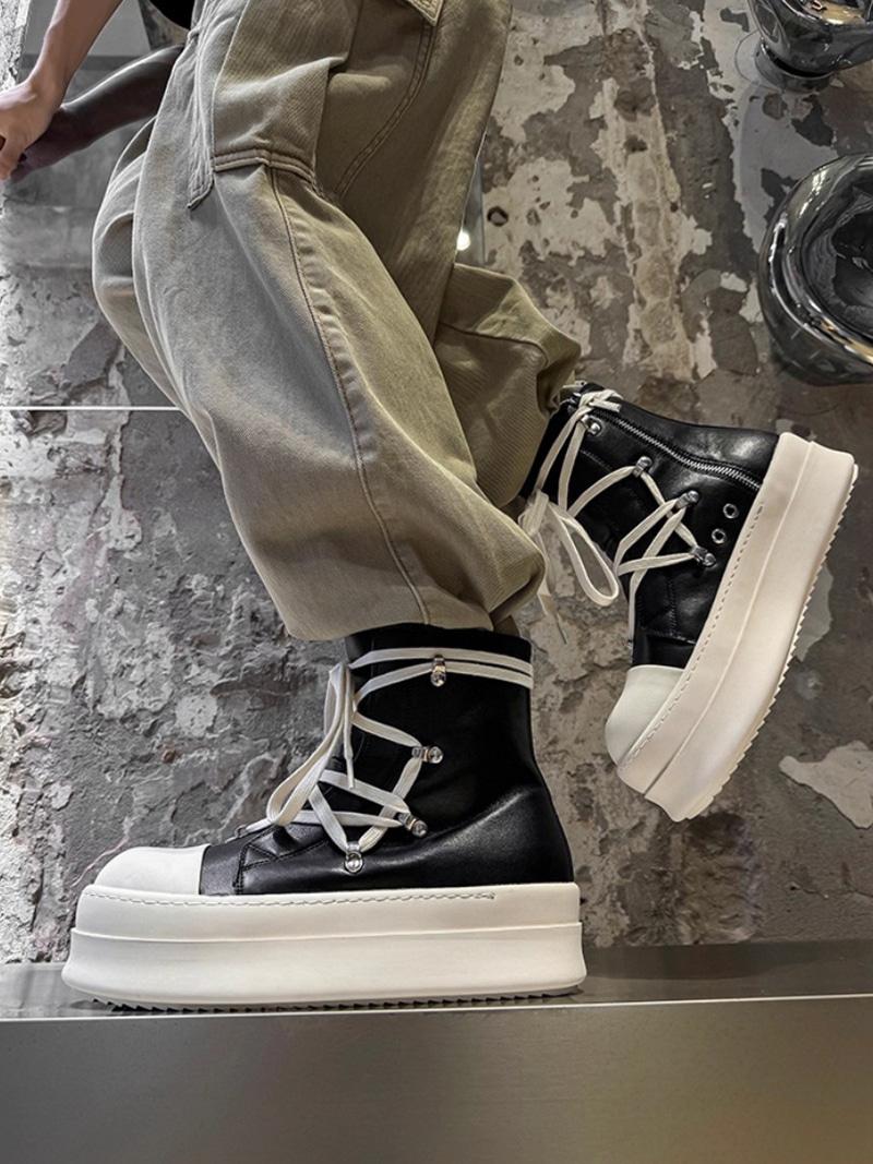 High Top Leather Strap Zipper Board Shoes