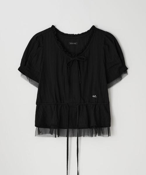 Sheer Layered String Half Blouse_Black