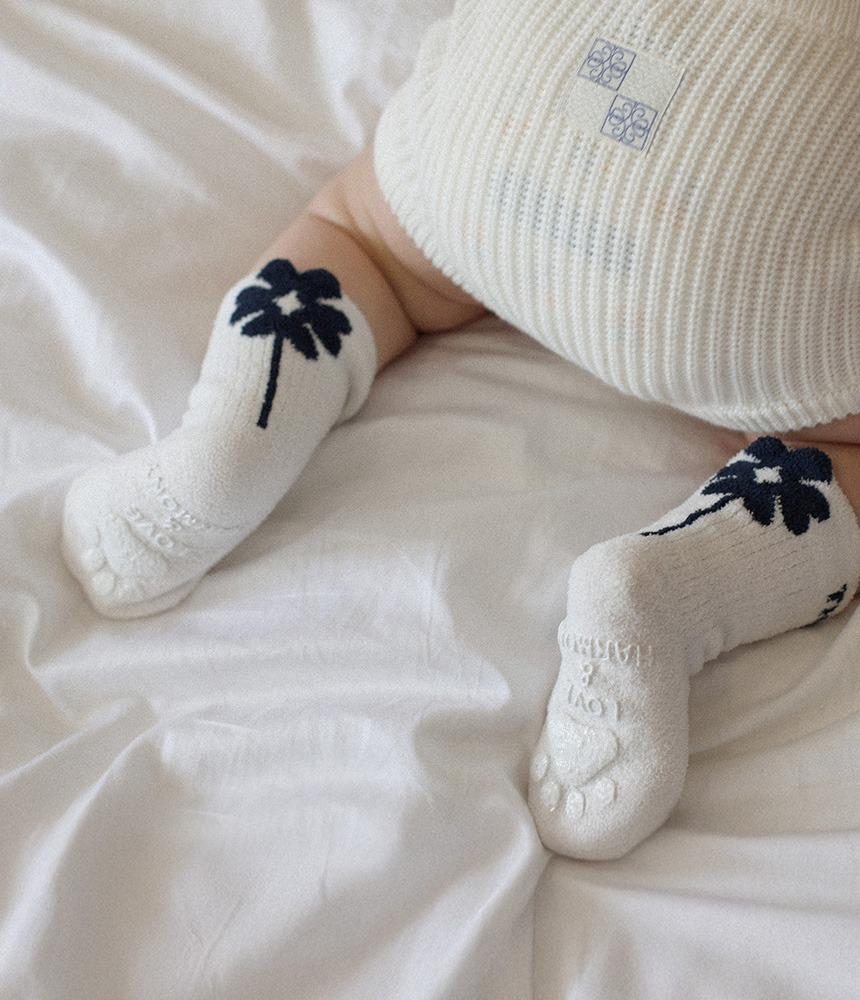 플라워 수면양말 미끄럼방지  화이트