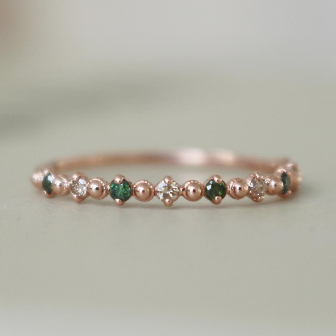 18K 14K 그린 다이아몬드 꼬냑 다이아몬드 가드링