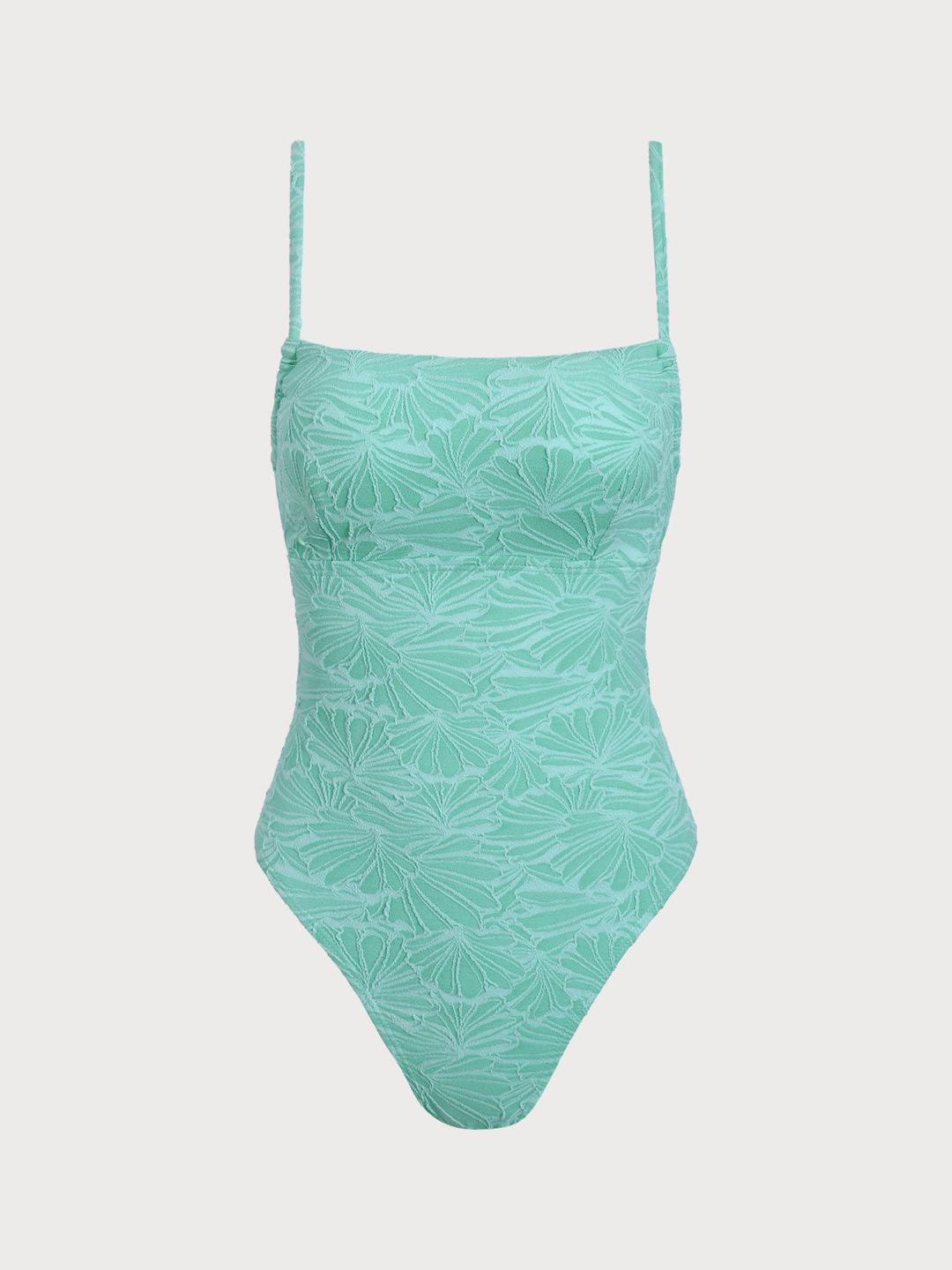 Cyan Flower Ruched One-Piece Swimsuit