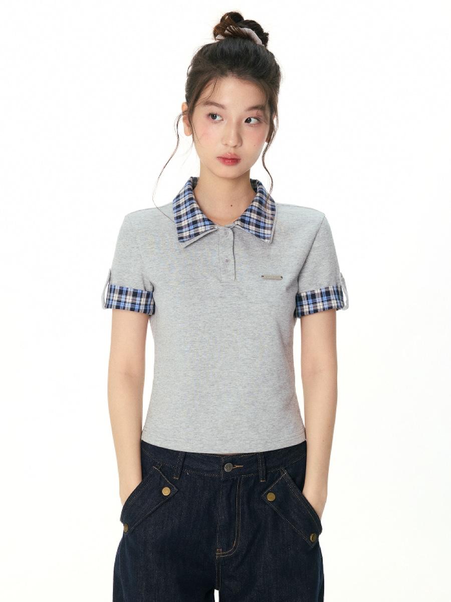 AMWEIRD Relaxed Mode Plaid Polo Top