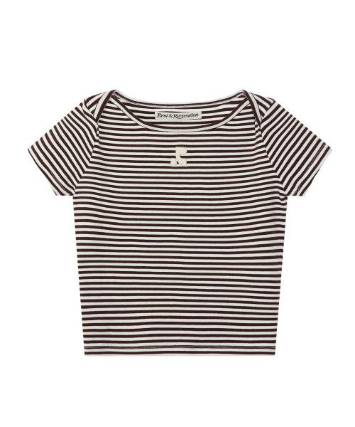 STRIPE LIP NECK T-SHIRT - BROWN