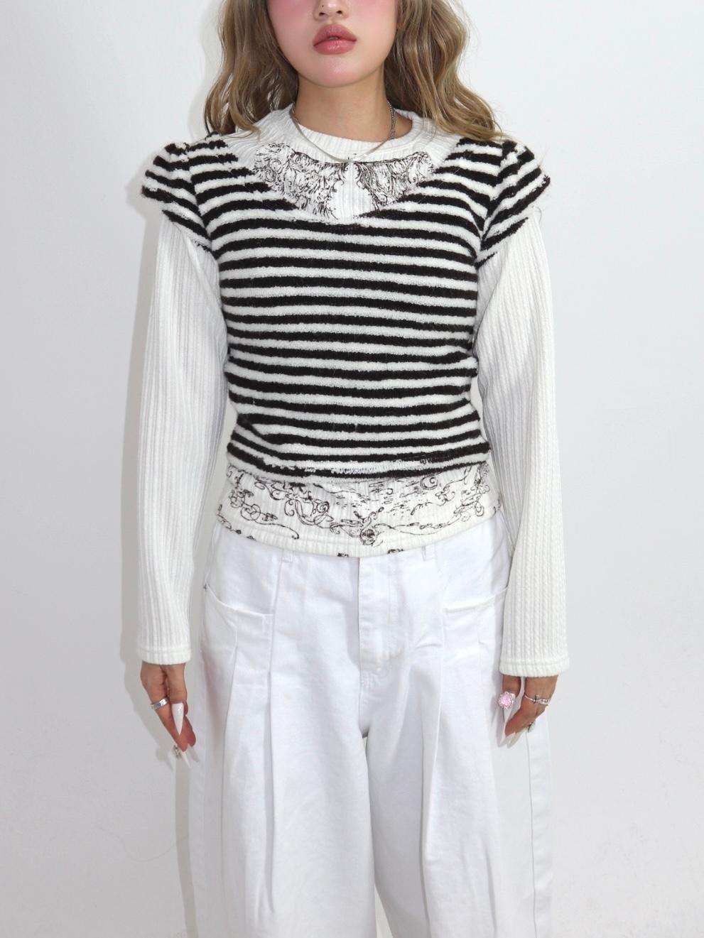TERRY STRIPE LAYERED T-SHIRT