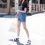 얀 멜빵팬츠 멜빵바지 멜빵반바지