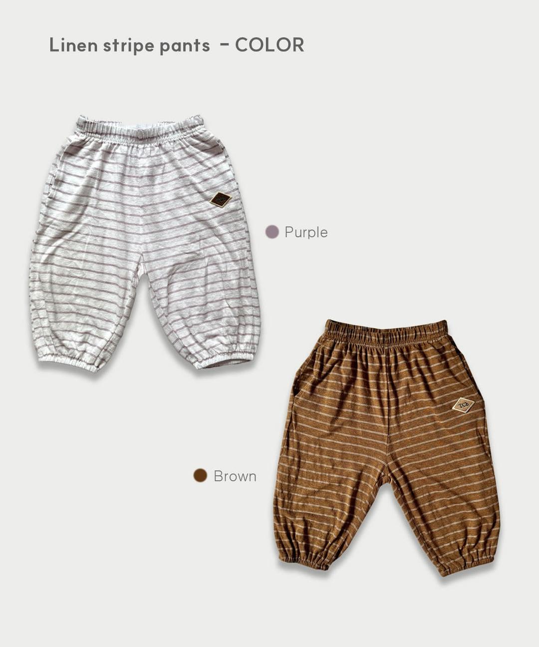 린넨 스트라이프 7부 조거 팬츠 / Purple, Brown