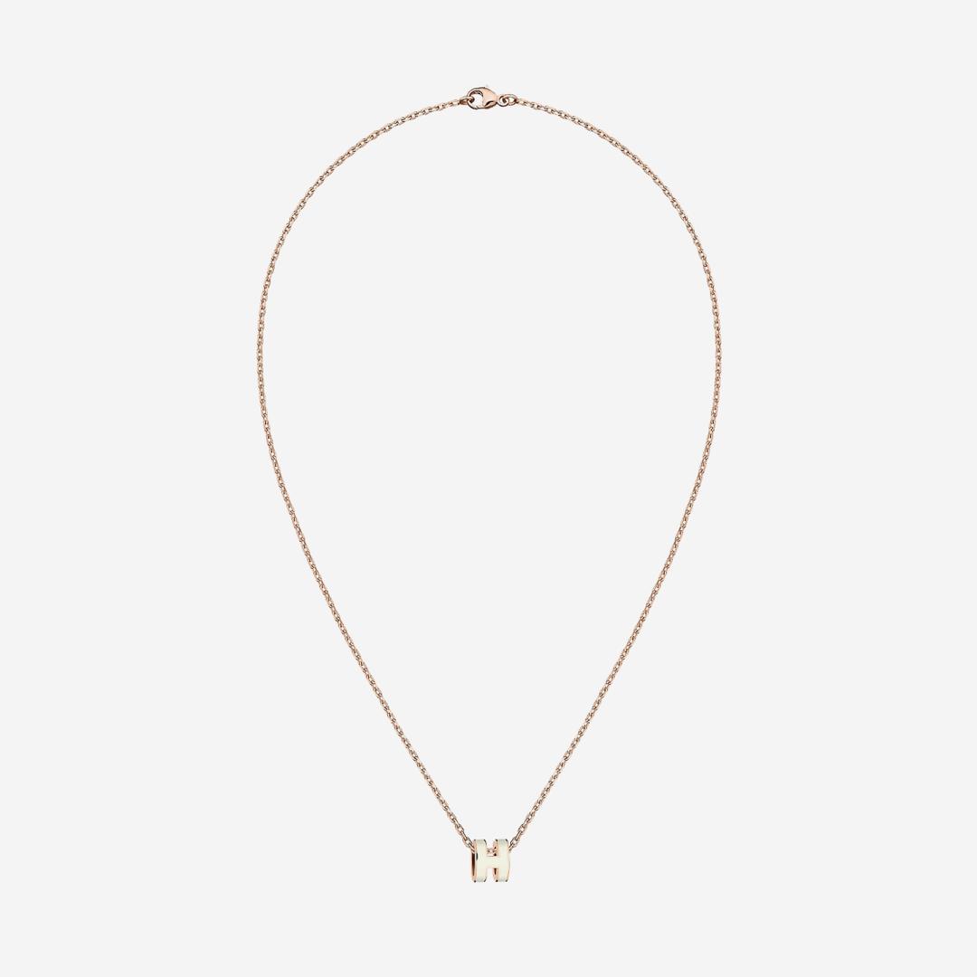 (W) Hermes Mini Pop H Pendant Rose Gold & Blanc