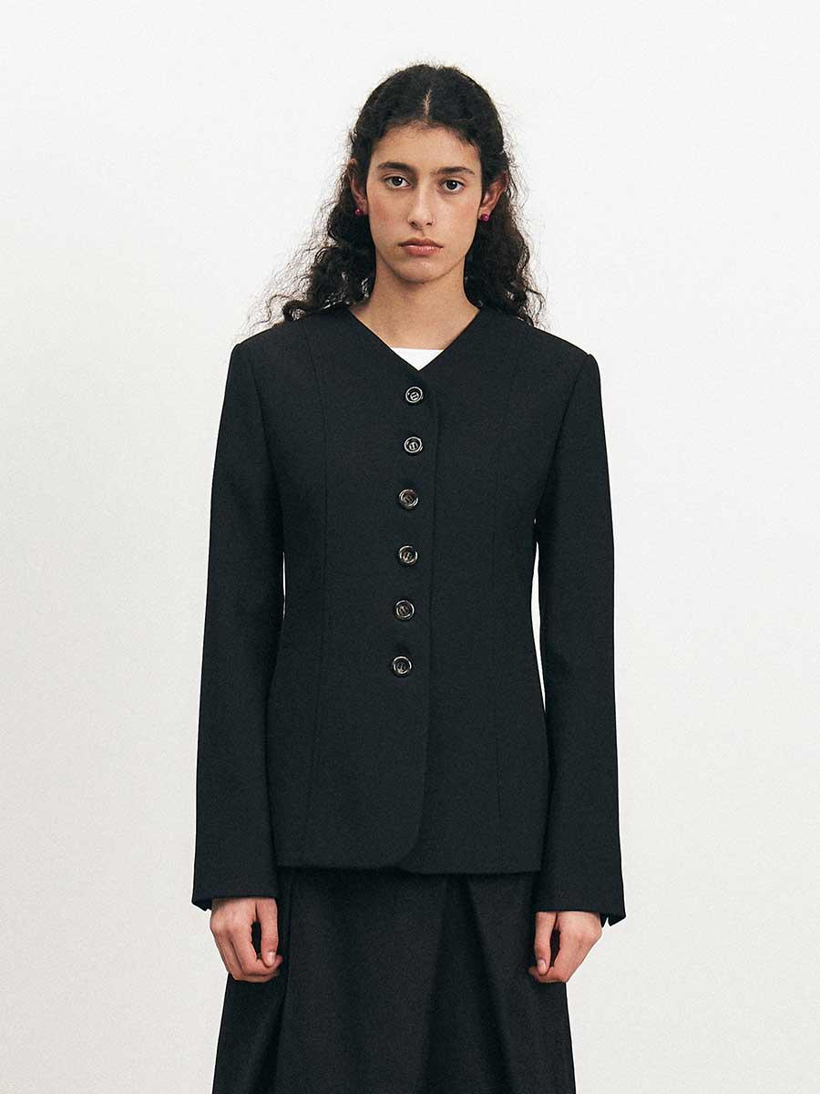 TFS COLLARLESS SINGLE WOOL BLAZER_BLACK