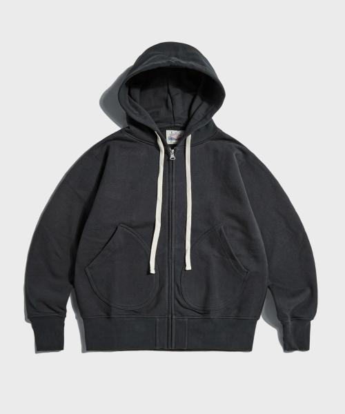 17.5 oz Terry Cloth 2Way Zip-Up Hoodie Kr Ver. Black