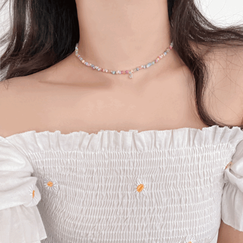 [ED made]925실버 파스텔 믹스 천연 자개 초커 목걸이