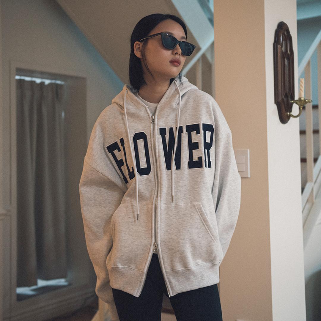 FLOWER ZIP UP HOOD(MELANGE WHITE)