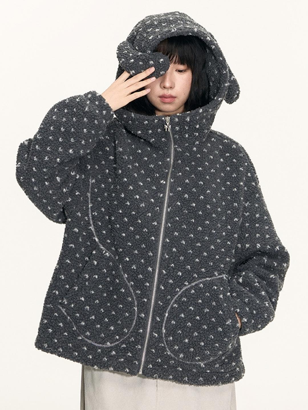 TAKEANAP Bunny Love Dot Fleece Zip-Up