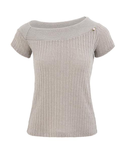 돌체 원 숄더 언발란스 니트 티셔츠_베이지