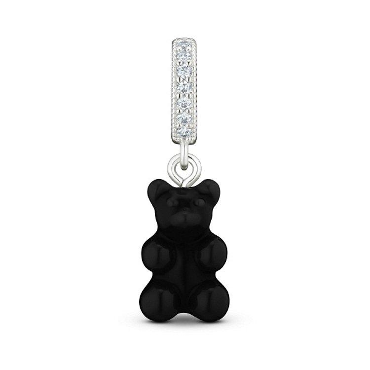 크리스탈헤이즈 NOSTALGIA BEAR-BLACK-PAVE CONNECTOR SILVER 노스텔지아 하리보 베어 블랙 실버 큐빅 펜던트 참