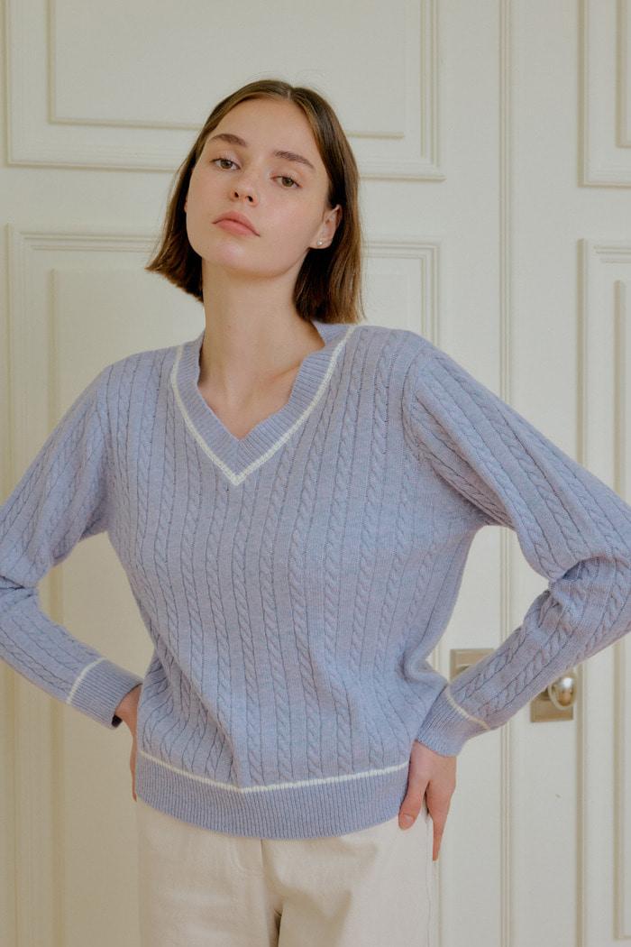 CABLE CASHMERE KNIT_LIGHT PURPLE