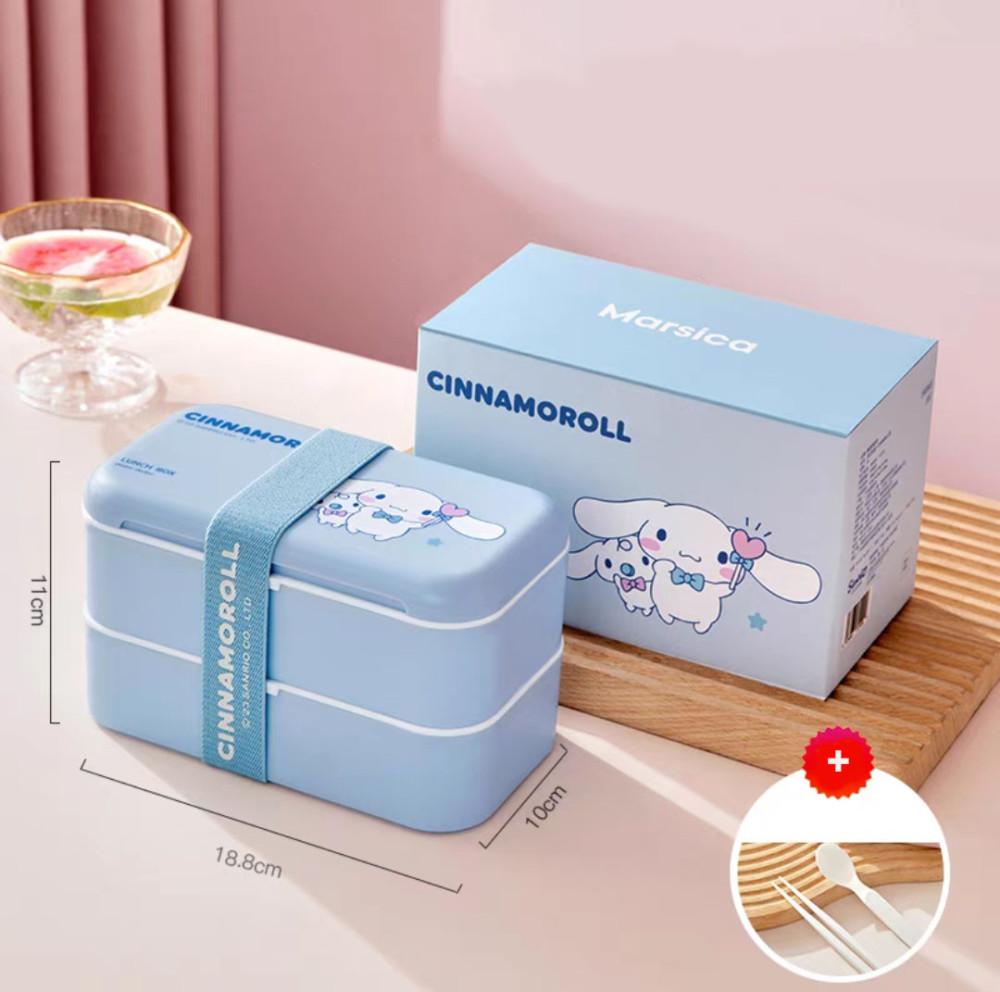 시나모롤 도시락통 산리오 캐릭터 2단 런치박스 소풍 수저세트 : 조하네뜰