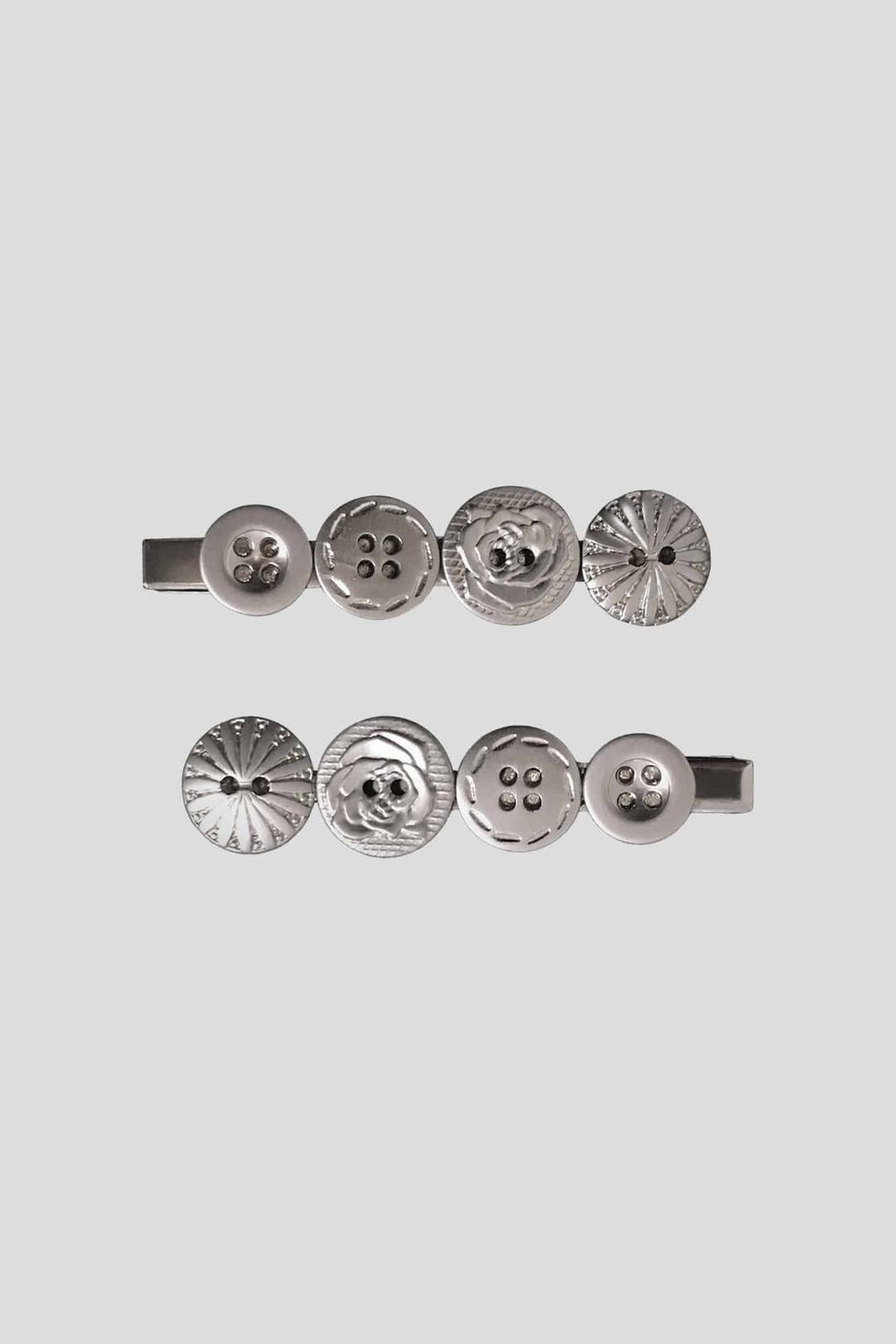silver button hair pin