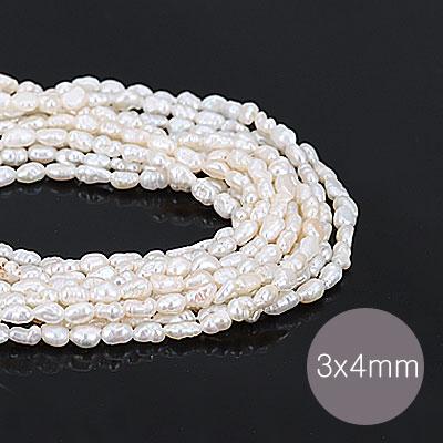 [4-231-3] 담수진주(통통못난이) 약3x4mm 크림 (S) [1줄(약34cm]