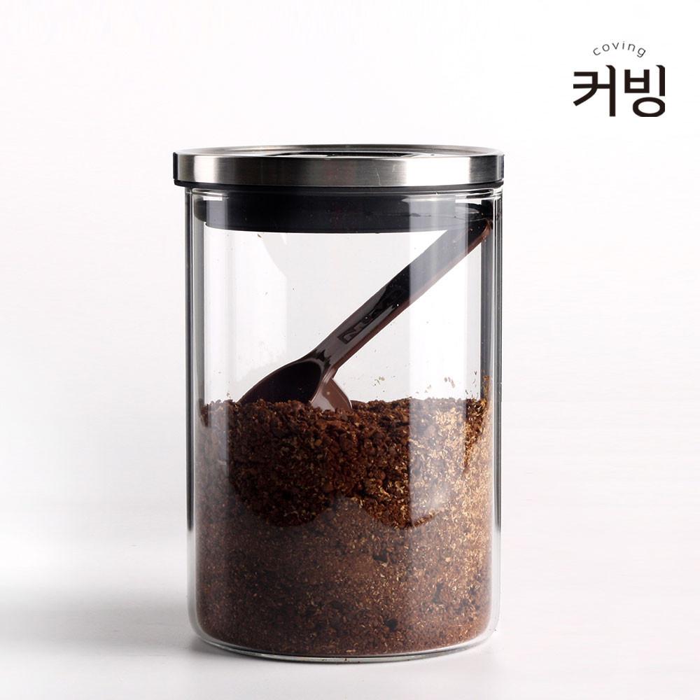 카페 원두밀폐용기 홀빈 커피 가루보관 통 유리 푸쉬락 글라스 밀폐용기 중