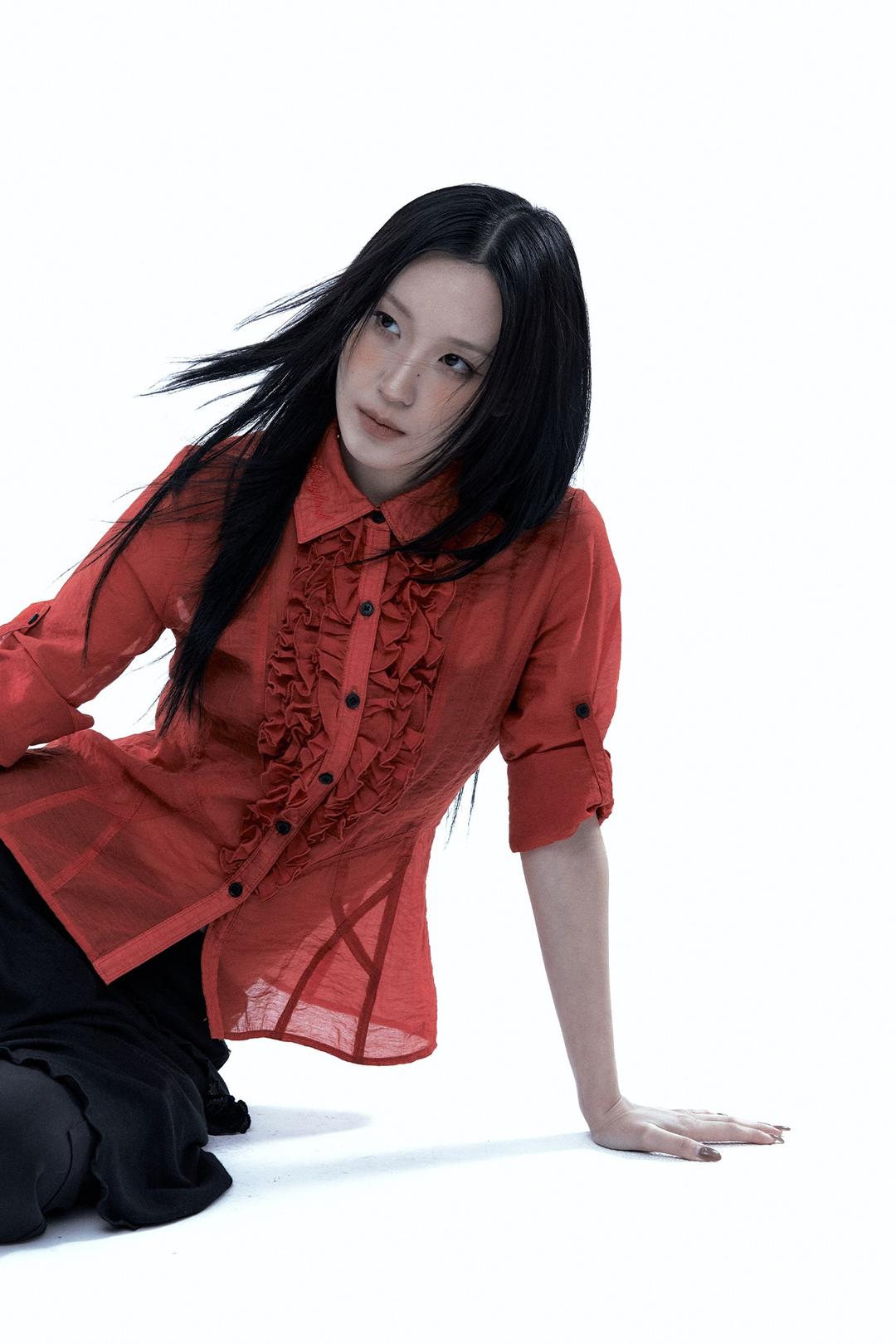 Frill Sheer Shirt Red