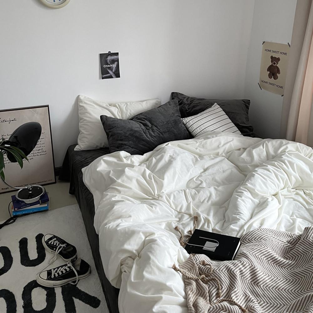 극세사이불 벨벳 플러시 화이트 겨울 배게 침구커버 신혼집 원룸 싱글 슈퍼싱글 퀸 킹