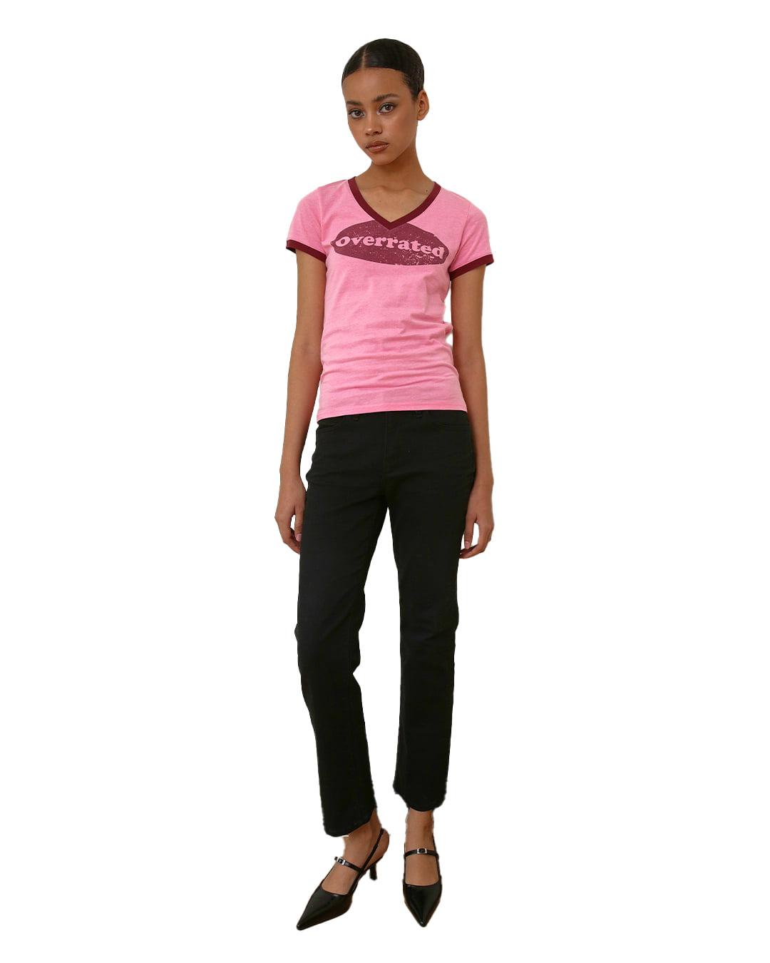 VINTAGE V-NECK RAGLAN TEE, PINK