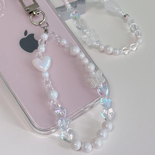 미니ver. 화이트펄 비즈 스트랩 z플립4 폰케이스키링