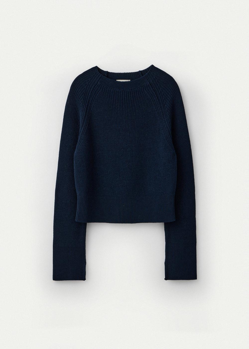 Italian Orgarnic Cotton Yarn Ribbed Pullover_Marine