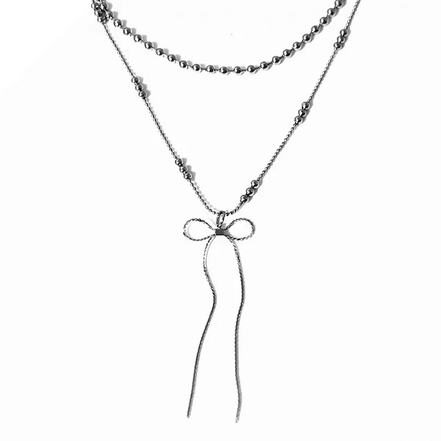[당일] Ribbon Layered Necklace 리본 목걸이 드롭 두줄 초커 롱 세트 러블리 키치 y2k 발레코어 시즈니룩 하객룩