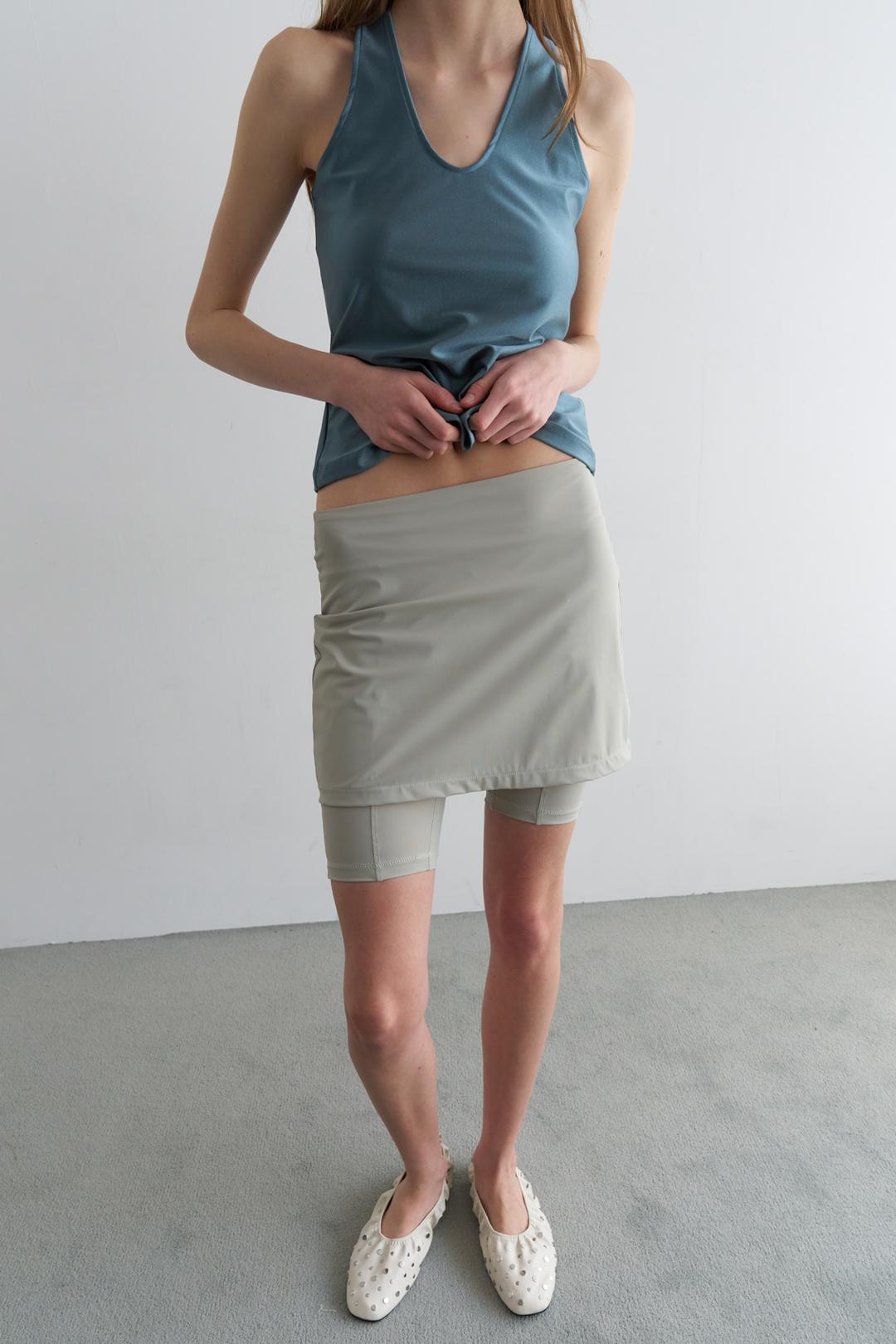 LAYERED SKIRT SHORTS_KHAKI GREY