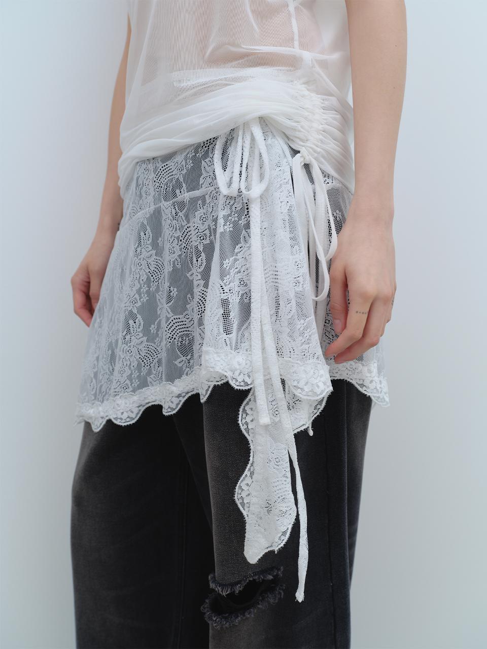 Lace Triming Wrap Skirt [White]