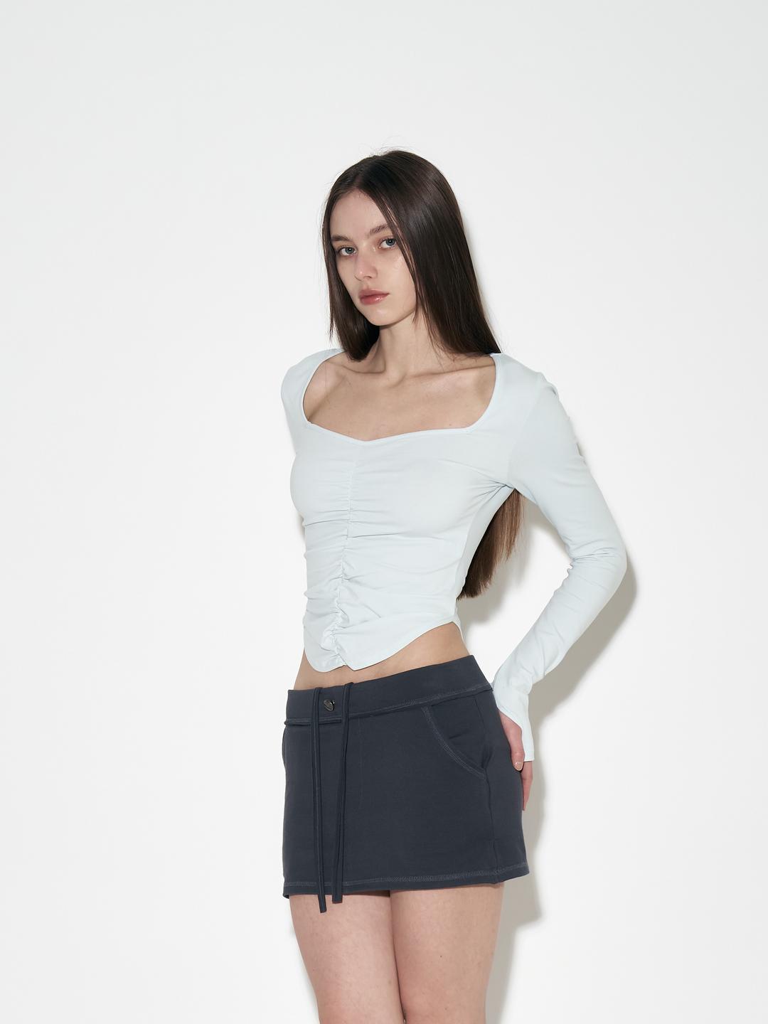 Darlin shirring Long Sleeve top (Baby Blue)