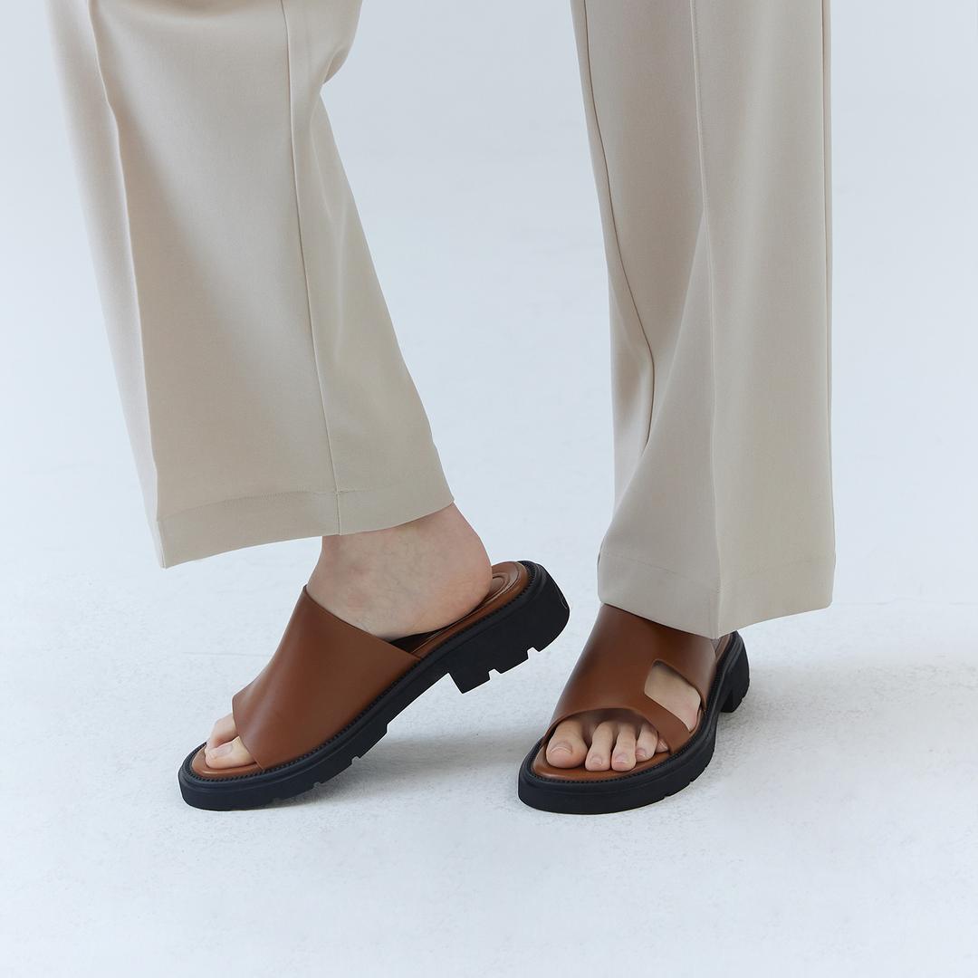 라운드 토 청키힐 슬리퍼 412323001 (3cm/3color)