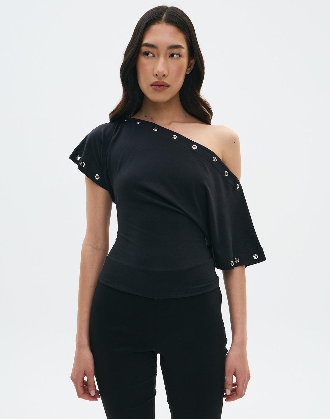 Off Shoulder Eyelet Detail Top