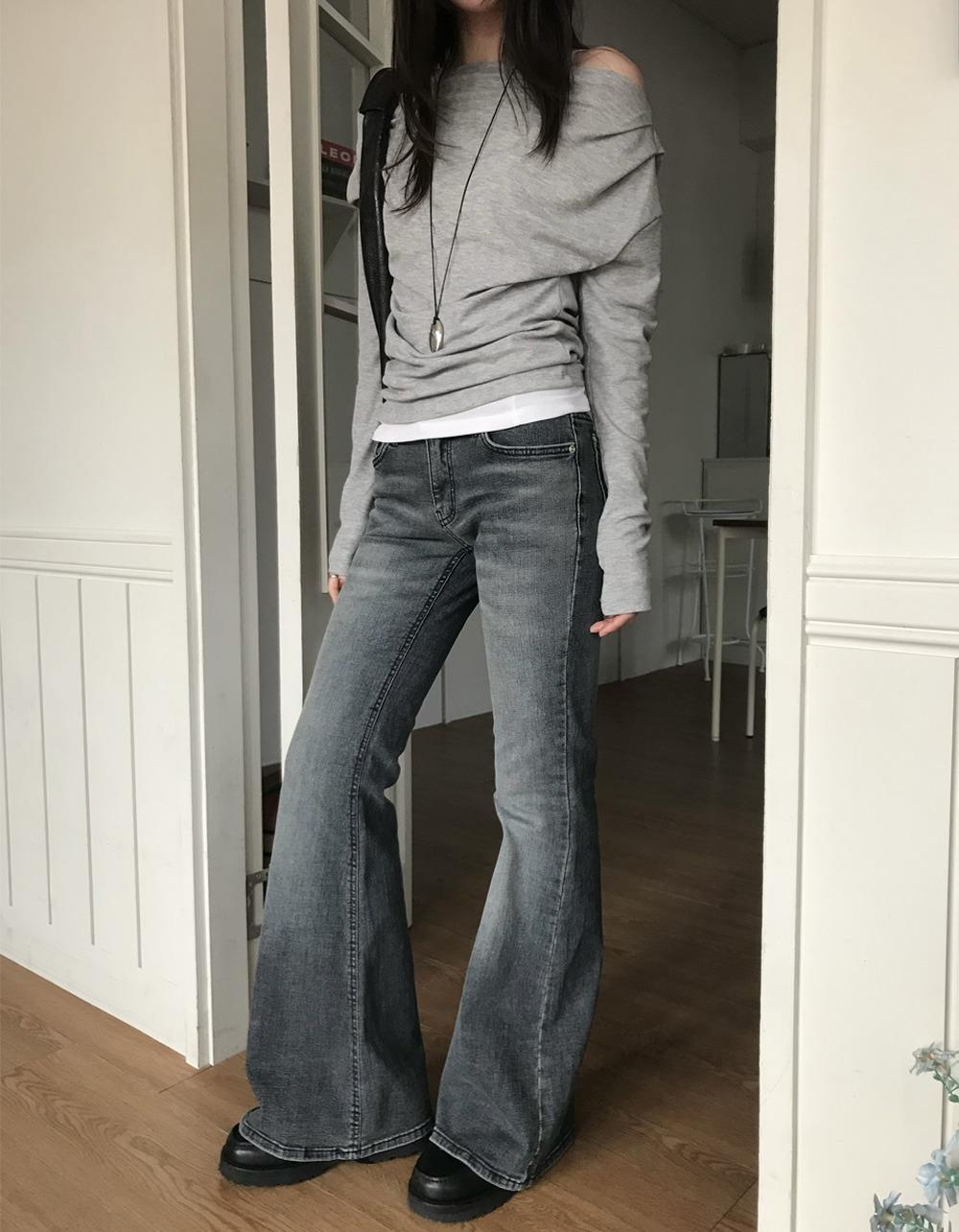 오브나인 그레이시 로우 부츠컷 DENIM