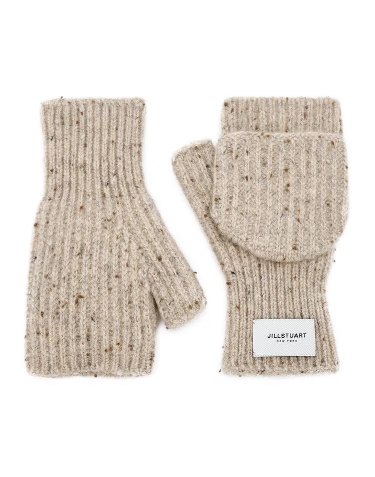 [디자인변경]베이지 울혼방 오픈형 손모아장갑