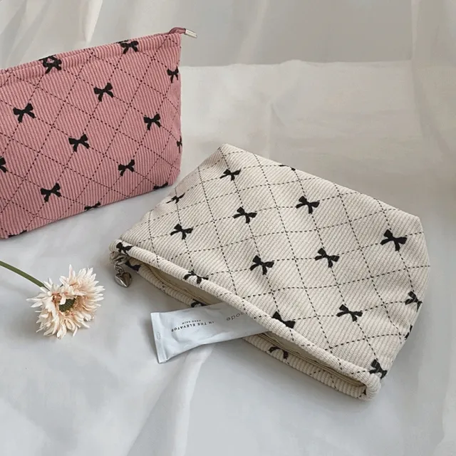 코듀로이 리본 직사각 파우치 (2color)