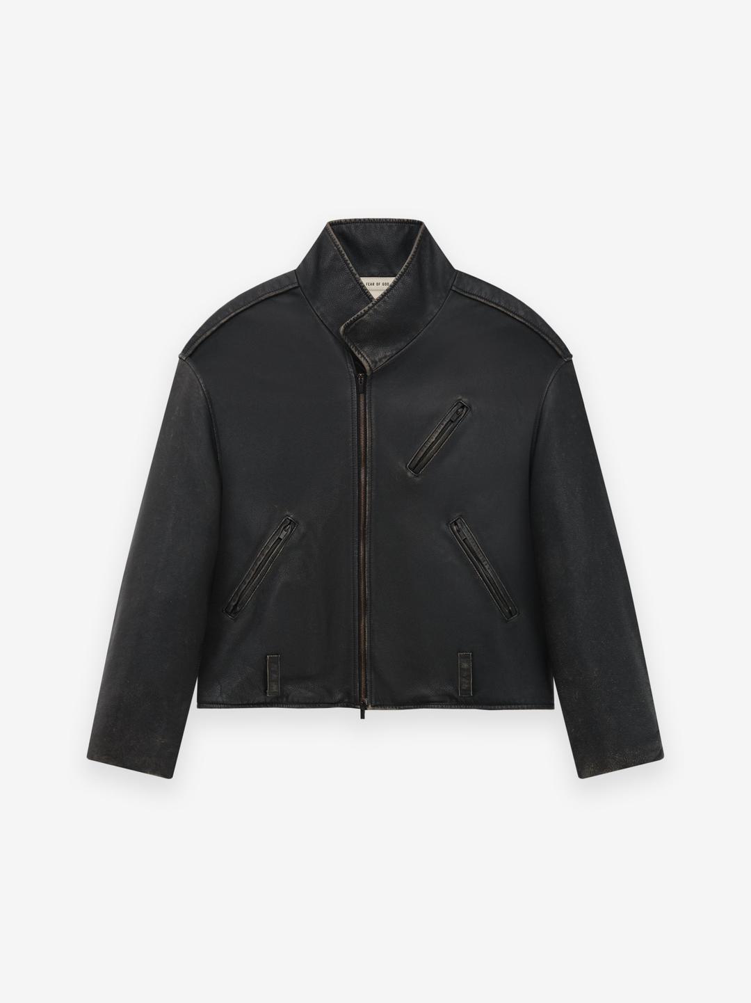 Leather Motorcycle Jacket - Black / XS