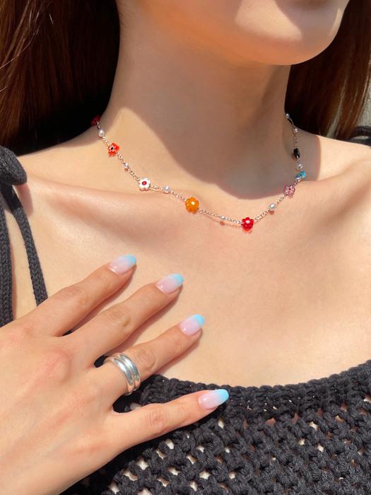 [SURGICAL] COLORFUL FLOWER GLASS BEADS NECKLACE AN122006