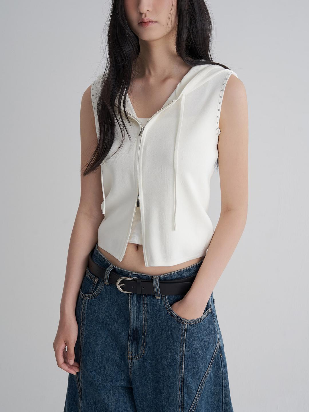 후드 스터드 베스트 - 아이보리