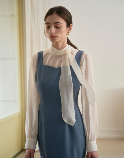 HALF NECK TIE BLOUSE IVORY 하프 넥 타이 블라우스 아이보리