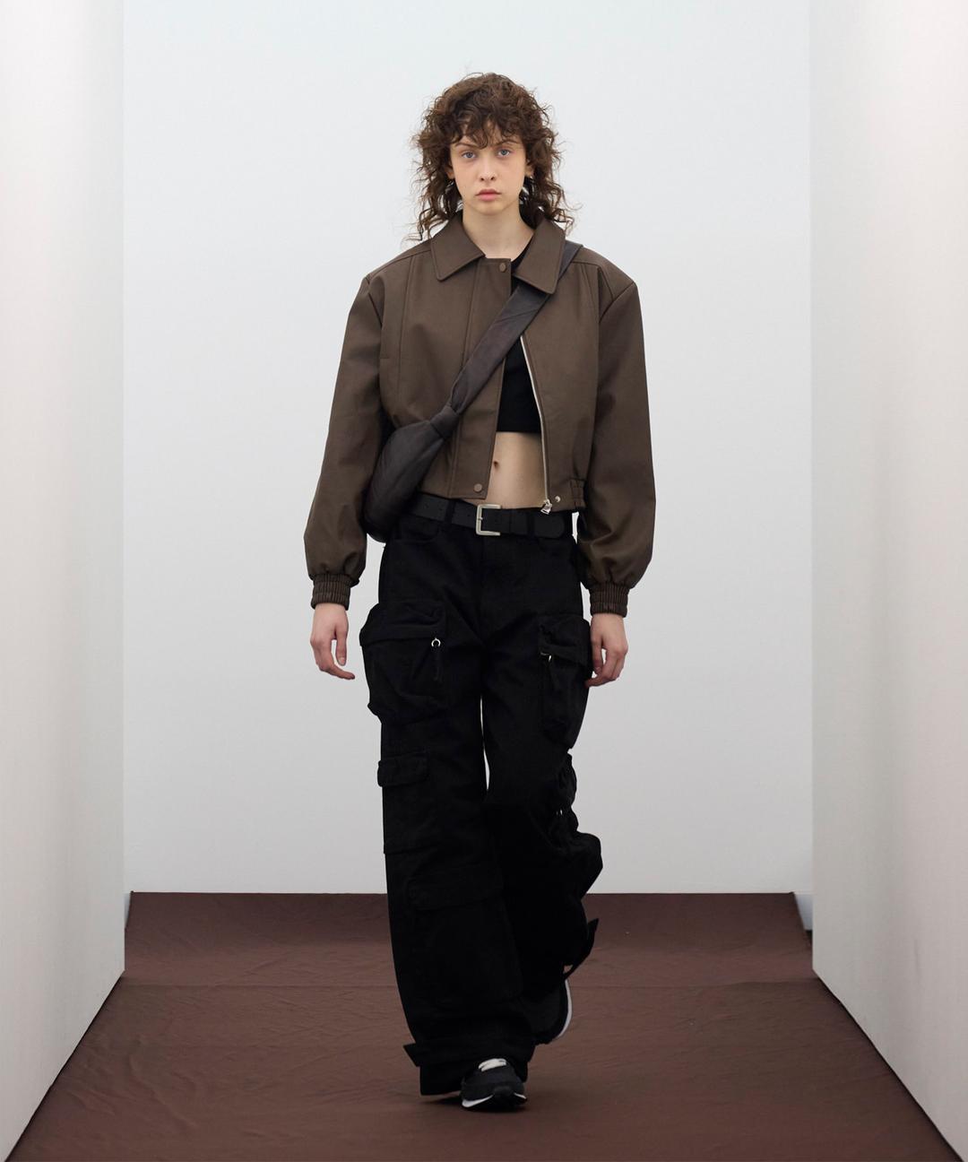 85-VIVA045 [Vegan Leather] Original Crop Blouson Leather Jacket Dark Brown