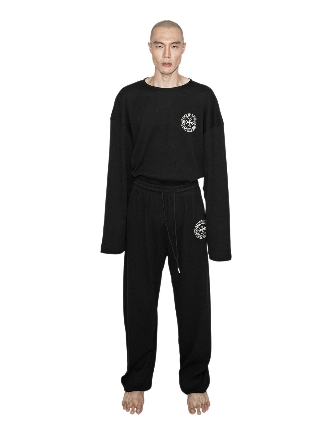 Circle Logo Waffle Lounge Longsleeve (BLACK)